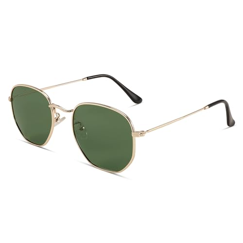 FEISEDY Polarisierte Sonnenbrille für Damen Herren Groß Retro Polygonal Quadratische Sonnenbrillen mit Metallrahmen, UV400 Schutz B2397 von FEISEDY