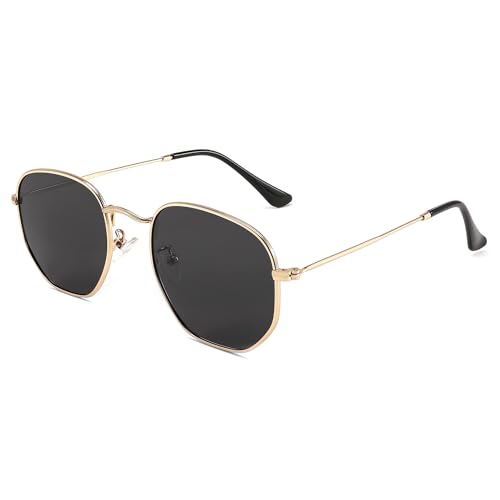 FEISEDY Polarisierte Sonnenbrille für Damen Herren Groß Retro Polygonal Quadratische Sonnenbrillen mit Metallrahmen, UV400 Schutz B2397 von FEISEDY