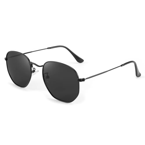 FEISEDY Polarisierte Sonnenbrille für Damen Herren Groß Retro Polygonal Quadratische Sonnenbrillen mit Metallrahmen, UV400 Schutz B2397 von FEISEDY