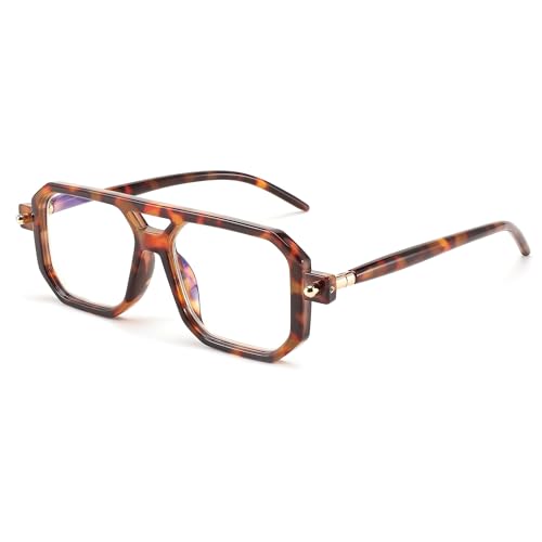 FEISEDY Retro 70er 80er Blaufilterbrille Damen Herren Flache Rechteckige Brillen ohne Stärke Blockiert Blaueslicht Computerbrille B0062 von FEISEDY