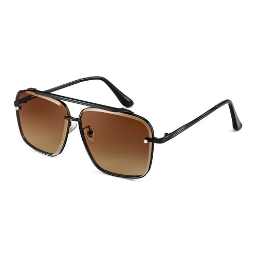 FEISEDY Retro 70er 80er Jahre Sonnenbrille Herren Damen Quadratische Brille mit Metallrahmen UV400 Schutz B4104 von FEISEDY