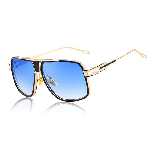 FEISEDY Retro 70er 80er Sonnenbrille Disco Herren Quadratisch Zuhälter Brille mit Gold Metallrahmen & UV400 Schutz B0272 von FEISEDY