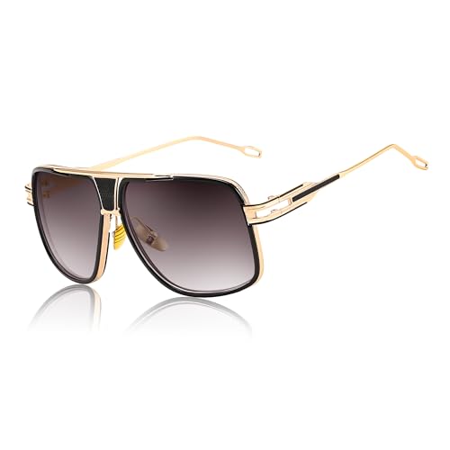 FEISEDY Retro 70er 80er Sonnenbrille Disco Herren Quadratisch Zuhälter Brille mit Gold Metallrahmen & UV400 Schutz B0272 von FEISEDY