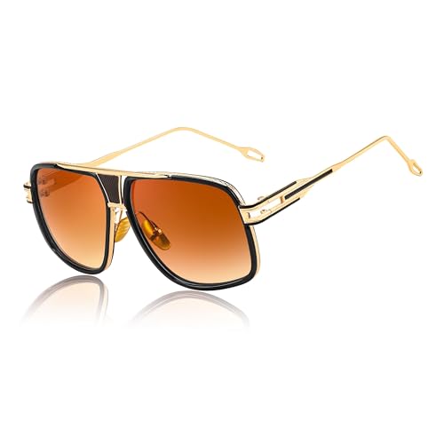 FEISEDY Retro 70er 80er Sonnenbrille Disco Herren Quadratisch Zuhälter Brille mit Gold Metallrahmen & UV400 Schutz B0272 von FEISEDY