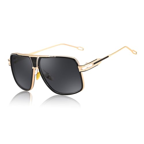 FEISEDY Retro 70er 80er Sonnenbrille Disco Herren Quadratisch Zuhälter Brille mit Gold Metallrahmen & UV400 Schutz B0272 von FEISEDY