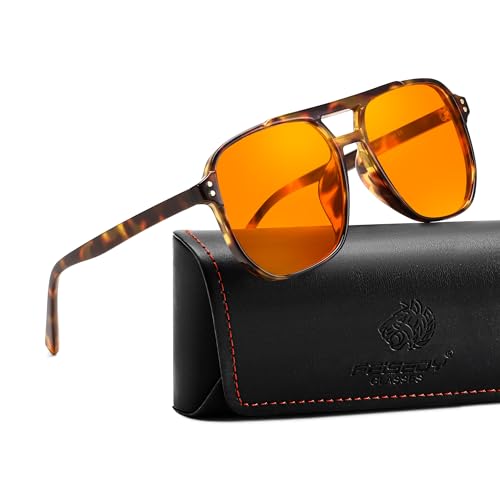 FEISEDY Retro 70er Blaulichtfilter Brille 99.99% Blaulicht-Blockierende Gaming Brillen Computerbrille für Herren Damen Amber Getönt G2835 von FEISEDY