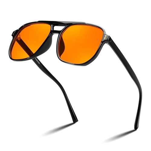 FEISEDY Retro 70er Blaulichtfilter Brille 99.99% Blaulicht-Blockierende Gaming Brillen Computerbrille für Herren Damen Amber Getönt G2835 von FEISEDY