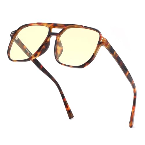 FEISEDY Retro 70er Blaulichtfilter Brille 99.99% Blaulicht-Blockierende Gaming Brillen Computerbrille für Herren Damen Hellgelb Getönt G2835 von FEISEDY