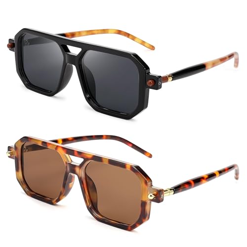 FEISEDY Retro 70er Jahre Sonnenbrille Damen Herren Vintage Flache Quadratische Brille mit UV400-Schutz B2622 von FEISEDY