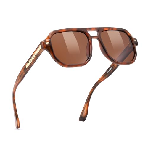 FEISEDY Retro 70er Jahre Sonnenbrille Polarisiert Damen Herren TR90 Rahmen Brille mit UV400 Schutz & Acetat-Tempel B0203 von FEISEDY