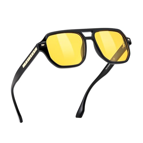 FEISEDY Retro 70er Jahre Sonnenbrille Polarisiert Damen Herren TR90 Rahmen Brille mit UV400 Schutz & Acetat-Tempel B0203 von FEISEDY