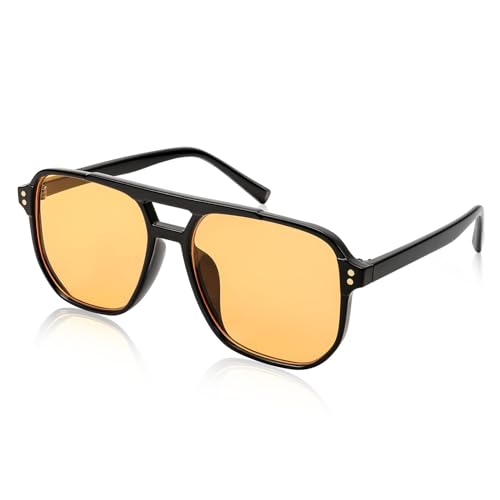 FEISEDY Retro Square Sonnenbrille Damen Herren 70er Jahre Vintage Trendy Brille Klassisch mit Double Brücke UV400 Schutz B2835 von FEISEDY