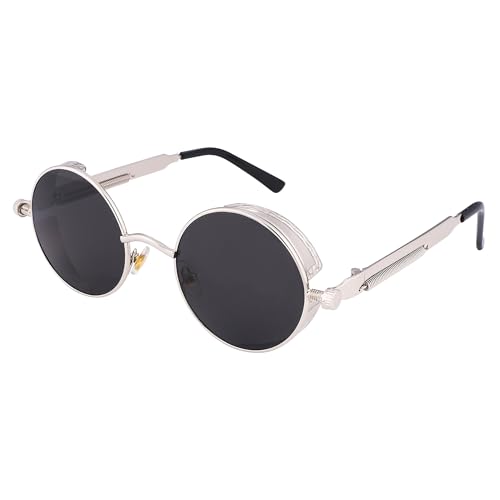 FEISEDY Retro Steampunk Sonnenbrille Rund mit Metallrahmen Vintage Brille für Herren Damen UV400 Schutz B1857 von FEISEDY