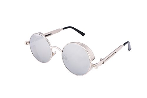 FEISEDY Retro Steampunk Sonnenbrille Rund mit Metallrahmen Vintage Brille für Herren Damen UV400 Schutz B1857 von FEISEDY