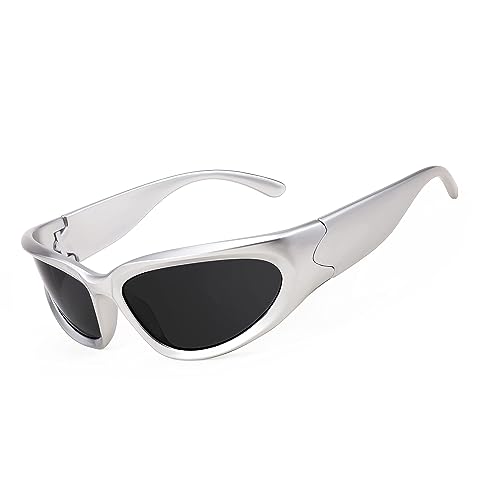 FEISEDY Schnell Brille Rave Wraparound Futuristische Sonnenbrille Punk Sportbrille Y2K Coole Techno Brillen für Herren Damen mit UV400 Schutz B2951 von FEISEDY