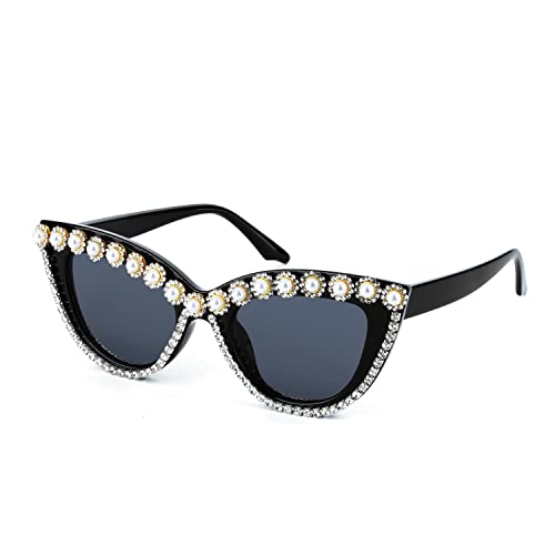 FEISEDY Sonnenbrille Damen Glitzer Cat Eye Crystal Brille Groß mit Strass Mode für Kostüm Party Rave Konzert B2360 von FEISEDY