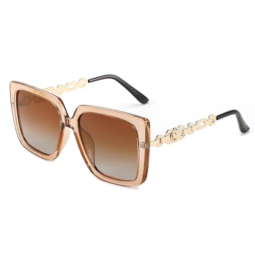 FEISEDY Sonnenbrille Damen Polarisiert Groß Quadratische Brille Vintage Mode Luxus Sonnenbrillen mit UV400 Schutz B0003 von FEISEDY