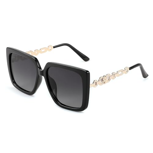 FEISEDY Sonnenbrille Damen Polarisiert Groß Quadratische Brille Vintage Mode Luxus Sonnenbrillen mit UV400 Schutz B0003 von FEISEDY