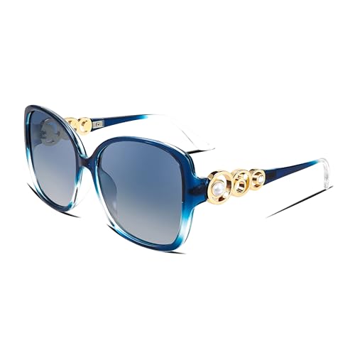 FEISEDY Sonnenbrille Damen Polarisiert Groß Vintage 70er 80er Jahre Brille mit Mit Perleneinlage & UV400 Schutz B2821 von FEISEDY