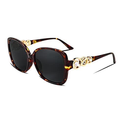 FEISEDY Sonnenbrille Damen Polarisiert Groß Vintage 70er 80er Jahre Brille mit Mit Perleneinlage & UV400 Schutz B2821 von FEISEDY