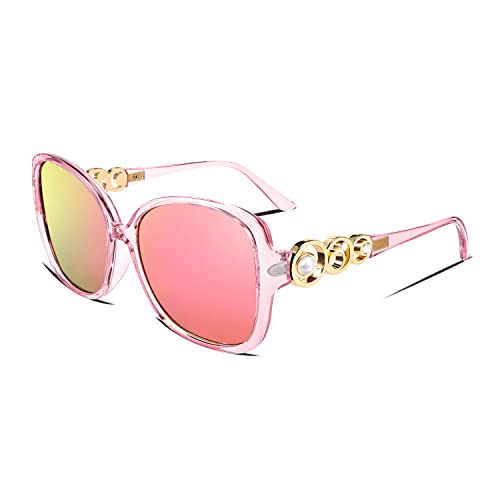 FEISEDY Sonnenbrille Damen Polarisiert Groß Vintage 70er 80er Jahre Brille mit Mit Perleneinlage & UV400 Schutz B2821 von FEISEDY