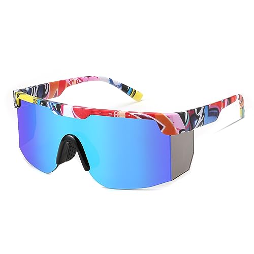 FEISEDY Sport Sonnenbrille Damen Herren 80er Jahre Visier Retro Quadratische Sportbrille mit Miorred Linse & UV400 Schutz B0004 von FEISEDY