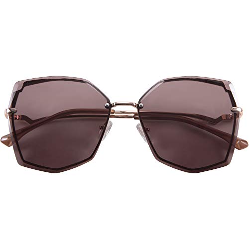 FEISEDY Übergroß Damen Sonnenbrille Schmetterling Polygon Designer Metall Rahmen Gradient Octagon Linse B2691 von FEISEDY