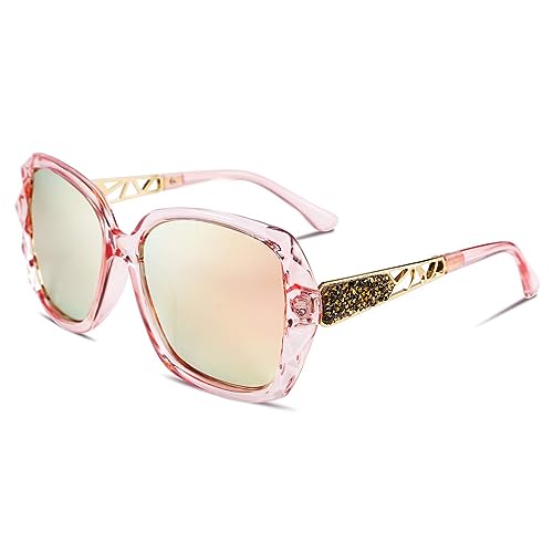 FEISEDY Übergroß Sonnenbrillen für Damen Polarisiert UV400 Schutz Mode Designer Sparkling Composite Großer Rahmen B2289 