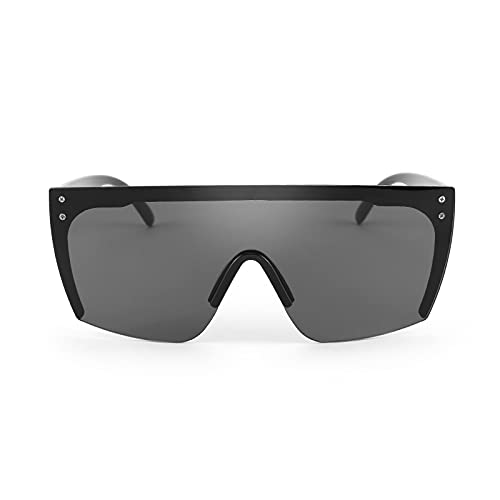 FEISEDY Übergroße Randlose Verspiegelte Sonnenbrille für Damen Klassische Flat Top Shield Sonnenbrille Herren UV400 Schutz B2761 von FEISEDY