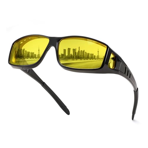 FEISEDY Überzieh Nachtsichtbrille Herren Polarisiert Überziehbrille Damen mit Gelbe Linse für Autofahren Brillenträger B0225 von FEISEDY