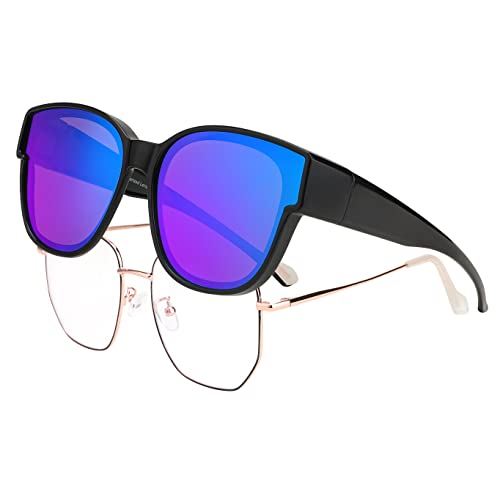 FEISEDY Überzieh Sonnenbrille Polarisiert für Brillenträger Überziehbrille Herren Damen Überbrille Groß Fit-Over mit Verspiegelte Linsen & UV400 Schutz B2922 von FEISEDY