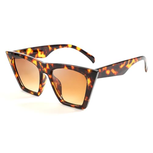 FEISEDY Cat Eye Sonnenbrille Damen Groß Vintage Katzenaugen Mode Brille Square Cateye mit UV400 Schutz B2473, Leopard Rahmen & Braune Linse von FEISEDY