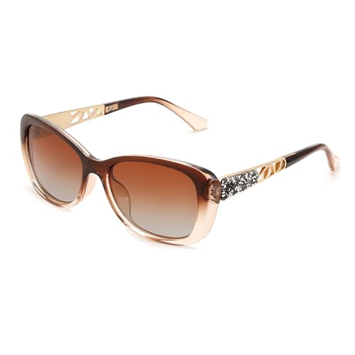 FEISEDY Vintage Sonnenbrille Damen Polarisiert Luxus Designer Brille mit Glitter Strass Bügel, UV400-Schutz B0144 von FEISEDY