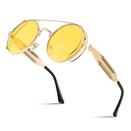 FEISEDY Vintage Steampunk Sonnenbrille Herren Damen Retro Rund Hippie Brille Metall Rahmen mit UV400 Schutz B2351 von FEISEDY