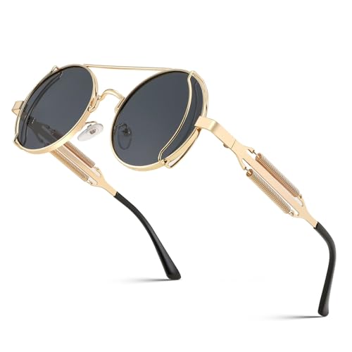 FEISEDY Vintage Steampunk Sonnenbrille Herren Damen Retro Rund Hippie Brille Metall Rahmen mit UV400 Schutz B2351 von FEISEDY