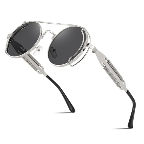 FEISEDY Vintage Steampunk Sonnenbrille Herren Damen Retro Rund Hippie Brille Metall Rahmen mit UV400 Schutz B2351 von FEISEDY