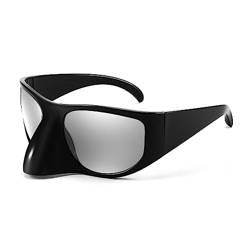 FEISEDY Y2K Punk Sonnenbrille Rave Party Alien Brille Groß für Herren Damen mit UV400 Schutz B2330 von FEISEDY