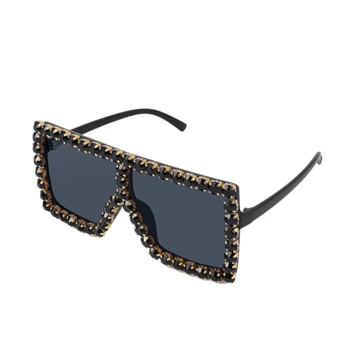 FEISEDY Eckige Sonnenbrille Übergroß mit Glitzer Kristallen Rahmen Vintage 70er 80er Disco Party Brille Herren Damen B2782 von FEISEDY