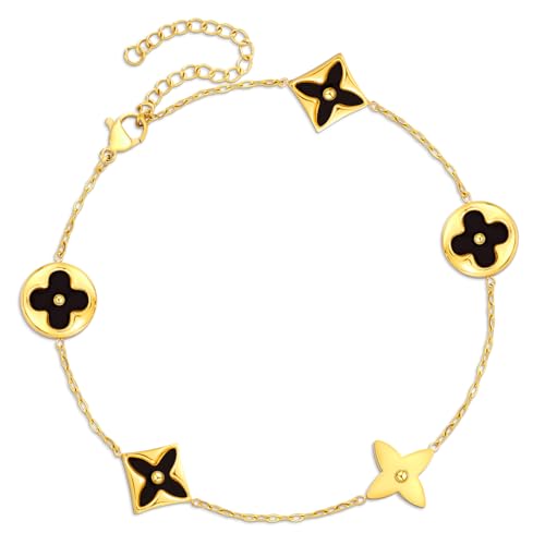 FEITENGU Gold Schwarz Kleeblatt Armband Silber 925 Damen,Titan Medizinische Chirurgenstahl Edelstahl Verstellbar Armbänder,Schmuck,Dupe,Geburtstag JahrestagGeschenke,Geschenke für Frauen FEITENGU Gold Schwarz Kleeblatt Armband Silber 925 Damen,Titan Medizinische Chirurgenstahl Edelstahl Verstellbar Armbänder,Schmuck,Dupe,Geburtstag JahrestagGeschenke,Geschenke für Frauen von FEITENGU