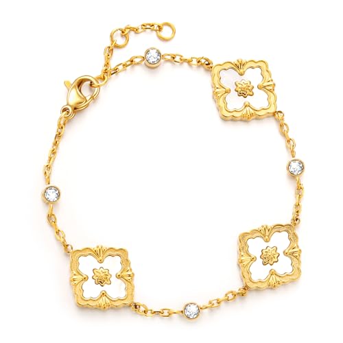FEITENGU Gold Weiß Kleeblatt Armband Silber 925 Damen,Titan Medizinische Chirurgenstahl Edelstahl Verstellbar Armbänder,Schmuck,Geburtstag JahrestagGeschenke,Geschenke für Frauen,Zirkon FEITENGU Gold Weiß Kleeblatt Armband Silber 925 Damen,Titan Medizinische Chirurgenstahl Edelstahl Verstellbar Armbänder,Schmuck,Geburtstag JahrestagGeschenke,Geschenke für Frauen,Zirkon von FEITENGU