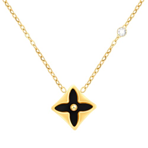 Gold Kleeblatt Halskette Silber 925 Damen,Titan Medizinische Chirurgenstahl Edelstahl Verstellbar Ketten,Schmuck,Geburtstag JahrestagGeschenke,Geschenke für Frauen,Kette Zirkon Muscheln Schwarz Gold Kleeblatt Halskette Silber 925 Damen,Titan Medizinische Chirurgenstahl Edelstahl Verstellbar Ketten,Schmuck,Geburtstag JahrestagGeschenke,Geschenke für Frauen,Kette Zirkon Muscheln Schwarz von FEITENGU
