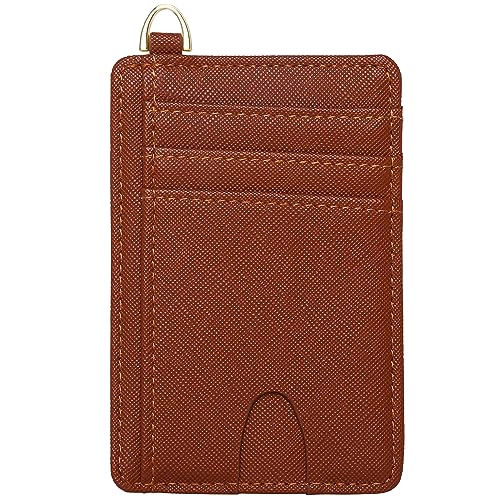 FEITH&FELLY Schlanke, minimalistische Vordertasche, RFID-blockierend, Kreditkartenetui für Damen und Herren, Saffiano-Braun, Classic von FEITH&FELLY