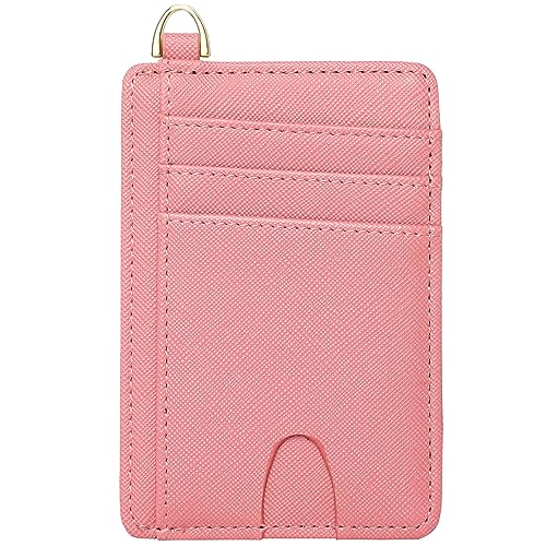 FEITH&FELLY Schlanke, minimalistische Vordertasche, RFID-blockierend, Kreditkartenetui für Damen und Herren, Saffiano-Rosa, Classic von FEITH&FELLY