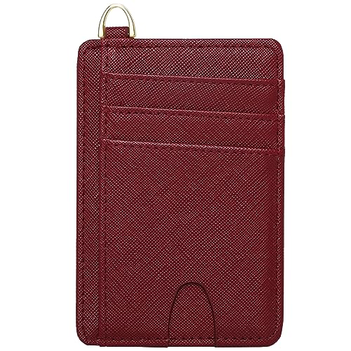 FEITH&FELLY Schlanke, minimalistische Vordertasche, RFID-blockierend, Kreditkartenetui für Damen und Herren, Saffiano-Weinrot, Classic von FEITH&FELLY