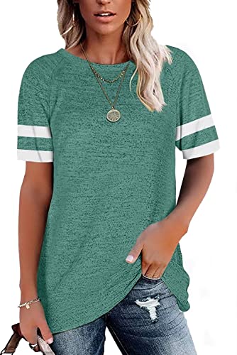 FEKOAFE Damen Pullover Kurzarm Damen Tshirt 2XL Shirt Plus Size Damen Green XL von FEKOAFE