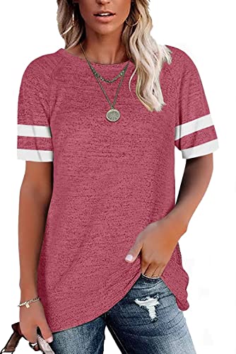 FEKOAFE Pullover Damen Oberteile Damen Sommer Locker Shirt Baseball Damen Pink XL von FEKOAFE