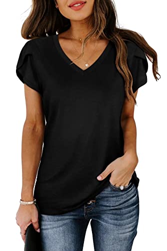 FEKOAFE Sommer Tshirt Teenager Mädchen Tshirt Damen Schwarz T Shirt Damen Unterziehshirt Damen Black XXL von FEKOAFE