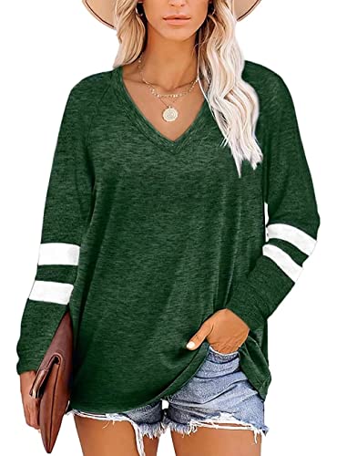 FEKOAFE Tunika Damen Langarm/Kurzarm V Ausschnitt Oberteil Shirts Basic Casual Longshirt Green XXL von FEKOAFE