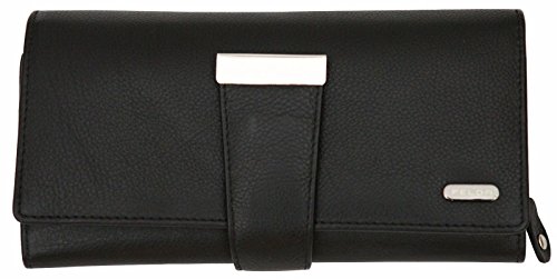 Damen Geldbörse mit 24 Fächern & RFID-Blocker - aus Echtleder - großes Fassungsvermögen - Schwarz von FELDA