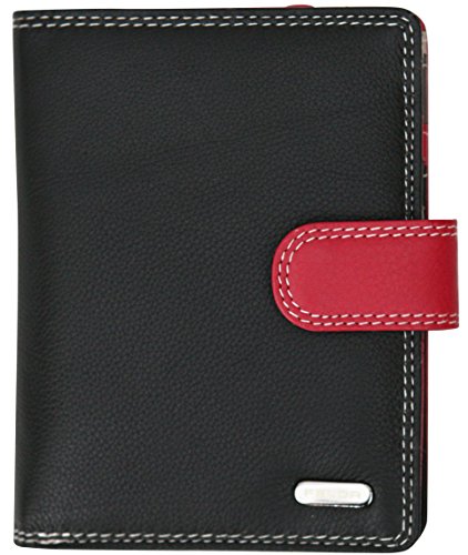 Felda - Damen Geldbörse - 9 Kartenfächer & Münzfach mit Reißverschluss - RFID-Blocker - aus Echtleder - Mittlere Größe - Schwarz Mehrfarbig von FELDA